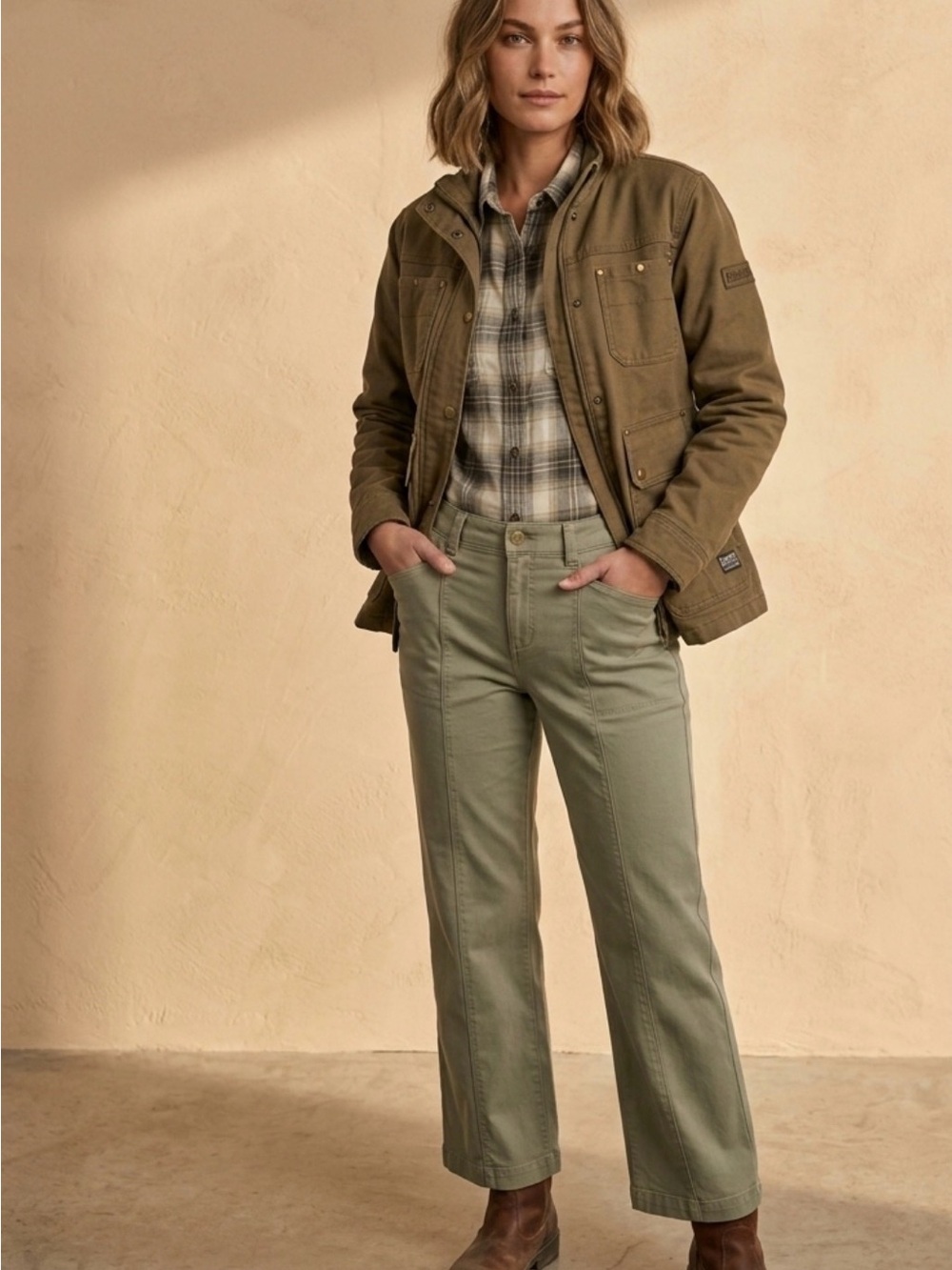 Duluth Trading Co Seam Front Straight‑Leg Chino Pants in Sage Green